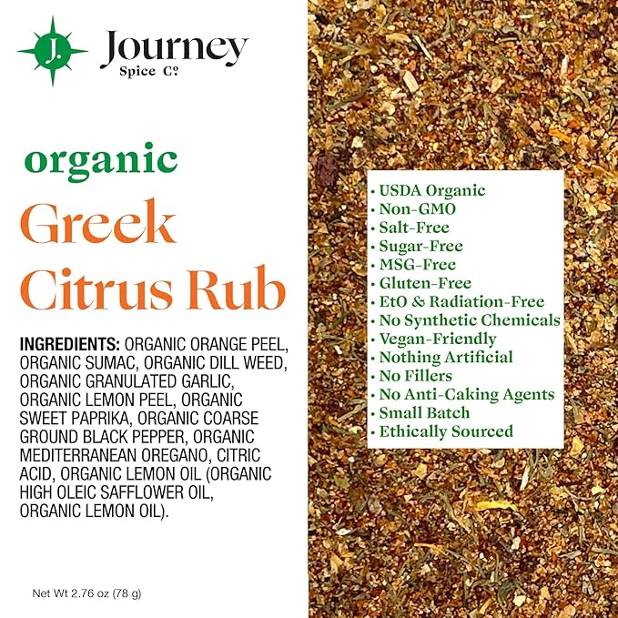 Organic Greek Citrus Rub by Journey Spice Co. | Gourmet Mediterranean Herb Spice Seasoning Blend