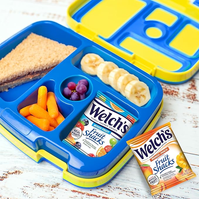 Welch's Fruit Snacks, Mixed Fruit & Mango Peach Snack Box, Gluten Free, 0.8oz Snack Packs (Pack of