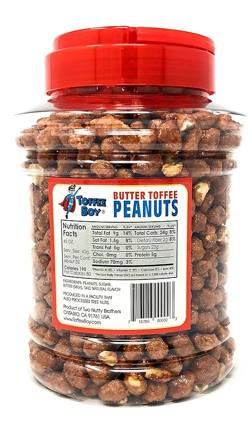 Toffee Boy's Butter Toffee Peanuts - 45 Oz Jar - Family Recipe, Fresh and Hand Cooked, Gluten Free