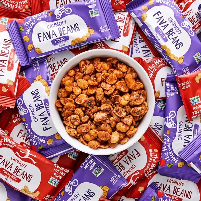 The Happy Snack Company Fava Beans Variety Pack 24 x 1 oz (Smoky BBQ Flavor and Pizza