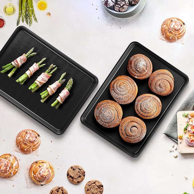 2 Pack Cookie Sheets for Baking, Ceramic Half Baking Sheet Pans Set, Thicker Carbon Steel Baking