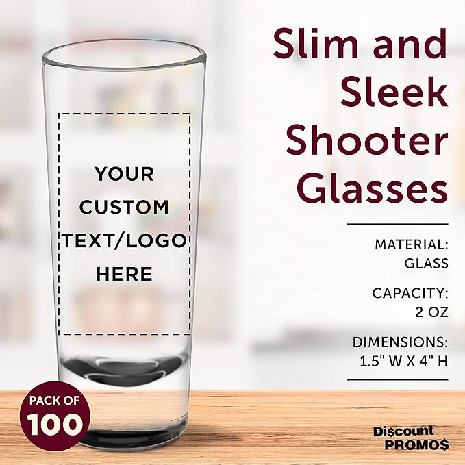 Custom Cordial Shooter Shot Glasses 2 oz. Set of 100, Personalized Bulk Pack - Great for Birthdays