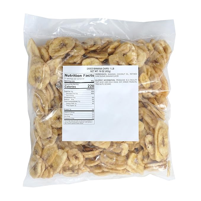 Dried Banana Chips, 1 Pound Bag Banana Chips, Dried Fruit, Dehydrated Bananas, The Hampton Popcorn
