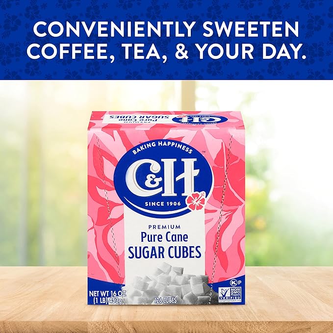 C&H Premium Pure Cane Sugar Cubes, 1 lb Boxes (Pack of 3) - Perfect for Coffee, Tea, Portion