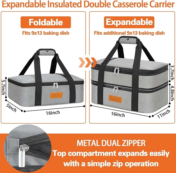 LHZK Double Insulated Casserole Carrier for Hot or Cold Food, Lasagna Holder Tote for Potluck