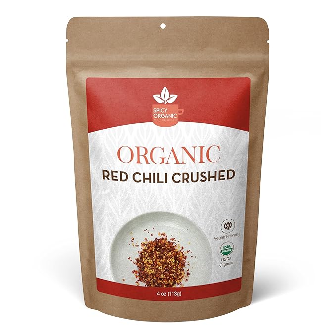 SPICY ORGANIC Crushed Red Pepper Flakes 4 oz. - Robust Chili Peppers Seasoning Spice - USDA