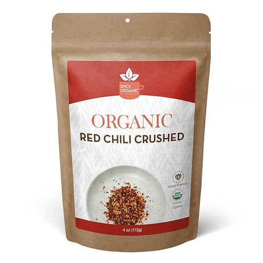 SPICY ORGANIC Crushed Red Pepper Flakes 4 oz. - Robust Chili Peppers Seasoning Spice - USDA