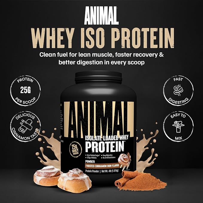 Animal Whey Isolate Protein Powder - Loaded for Pre & Post Workout Muscle Builder and Recovery with