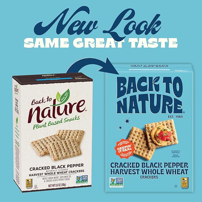 Back to Nature - Cracked Black Pepper Whole Wheat Crackers - Non-GMO, Made with Whole Grain Wheat &
