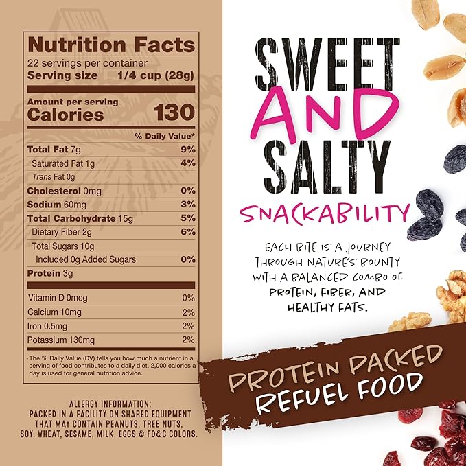 Natural Cravings 22oz Trail Mix Bulk Family Size Bag - Omega 3 Dried Fruit Mix & Assorted Nuts Mix