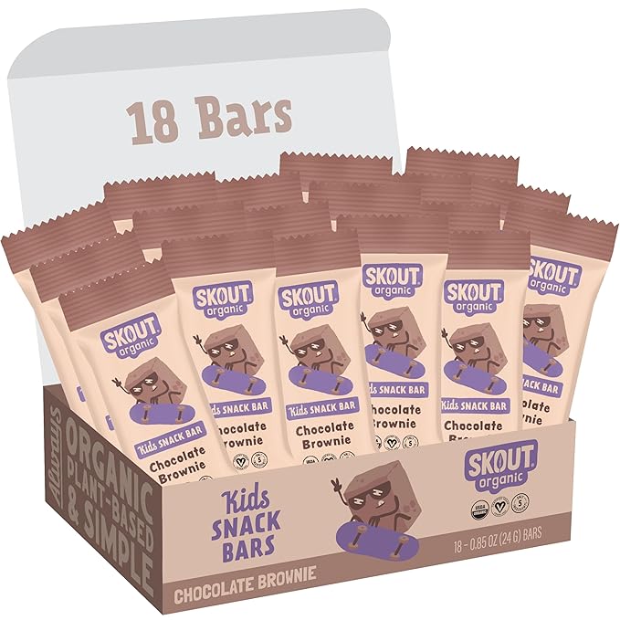 Skout Organic Chocolate Brownie Kids Snack Bars (18 Pack) | Organic Kids Snack Bars | School Snacks
