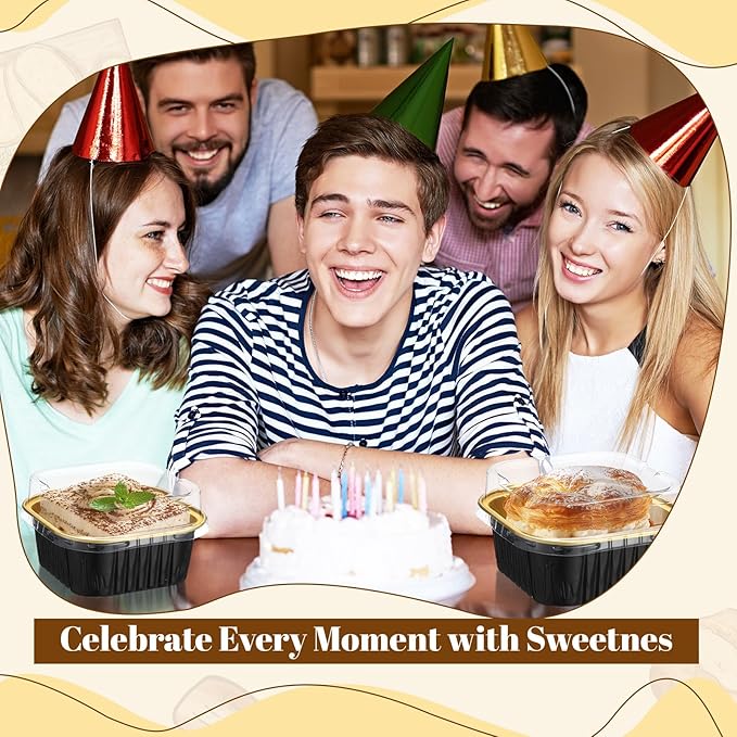 200 Pack 5 oz Square Baking Cups with Lids Aluminum Foil Mini Cake Pans with Lids Disposable