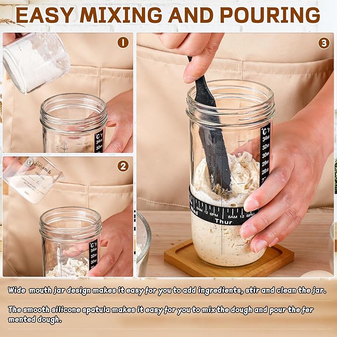 DWTS DANWEITESI Sourdough Starter Jar with Date Marked Feeding Band, Thermometer, Sourdough