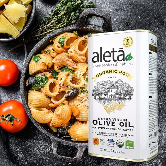 Aleta, USDA Organic Greek Extra Virgin Olive Oil, EU Certified Single Estate PDO Greece, 1 Lt (33.8