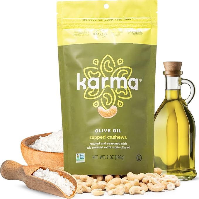Karma Nuts Olive Oil & Sea Salt Whole Cashews (7 oz, Pack of 1) ??Roasted Cashews, Healthy Snacks
