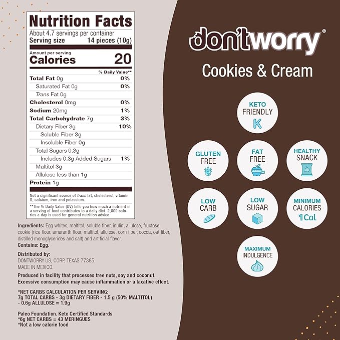 Don't Worry Meringue Cookies Keto Friendly - Low Calories per piece!, Healthy Candy, Gluten Free