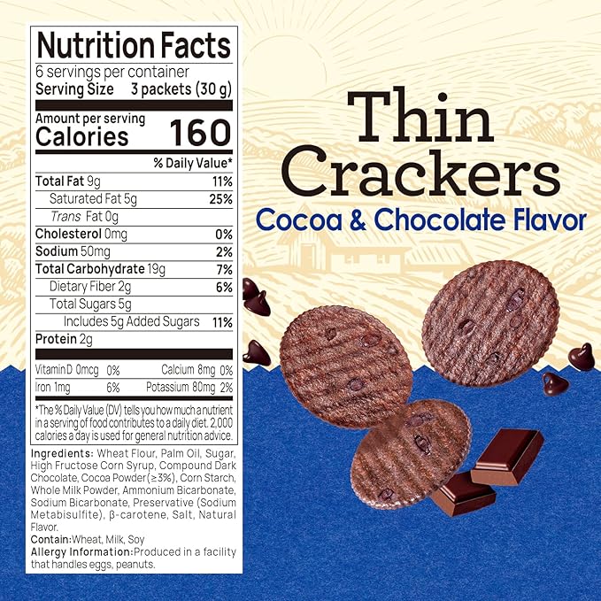 Vloong Cocoa & Chocolate Sweet Snack Cracker, Baked Crisp Cookie Thins with No Artificial Flavors