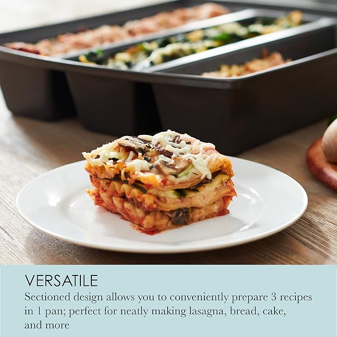 Chicago Metallic Professional Lasagna Trio Pan, Perfect for loaf breads, cakes and more 12.5 by 16