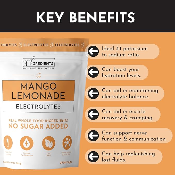 Mango Lemonade Electrolytes ??30?‘Serving Hydration Drink Mix with Coconut Water, Sea Salt, and