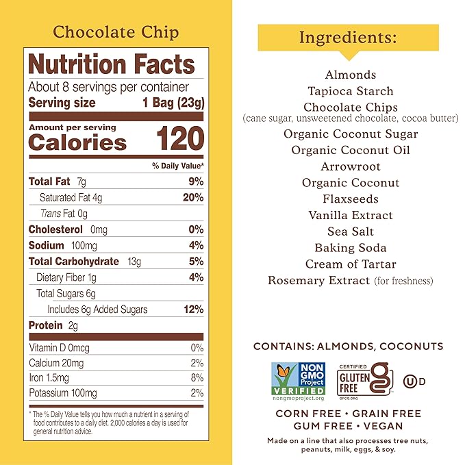 Simple Mills Almond Flour Mini Chocolate Chip Cookie Snack Packs, Gluten Free and Delicious Crunchy