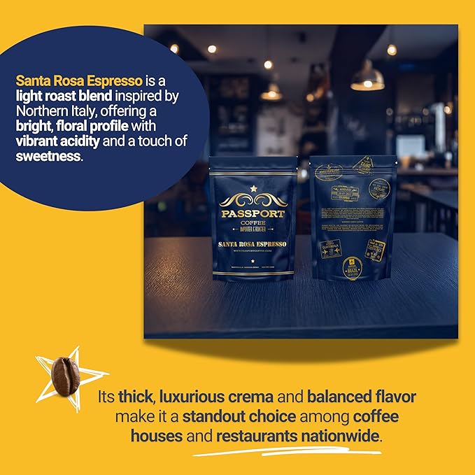 Passport Coffee Santa Rosa Espresso ??Light roast espresso blend from Ethiopia & Brazil. Flavor