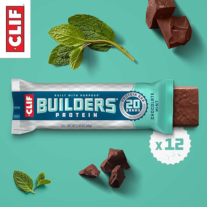 CLIF BUILDERS Protein Bars - Chocolate Mint Flavor - 20g Plant Based Protein - Gluten Free
