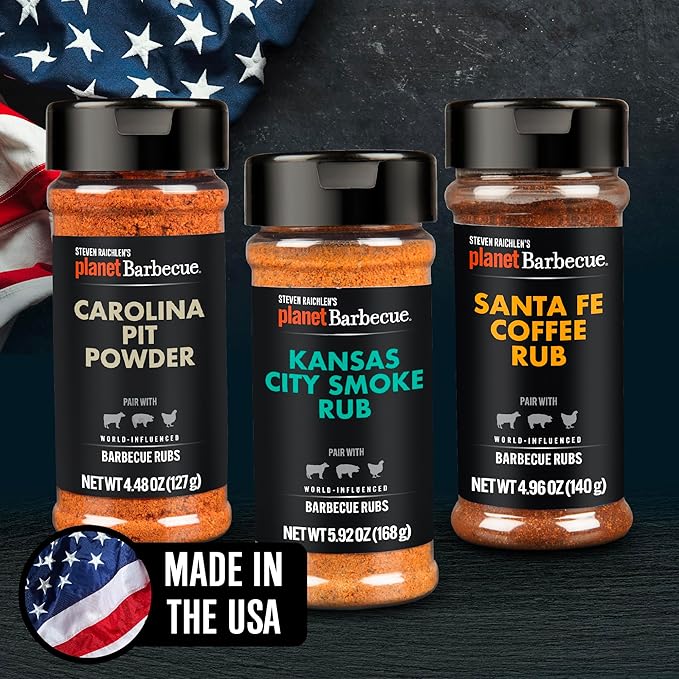Steven Raichlen's Planet Barbecue Gourmet BBQ Rubs & Spices Gift Set 3 Pack- Grill Seasonings with
