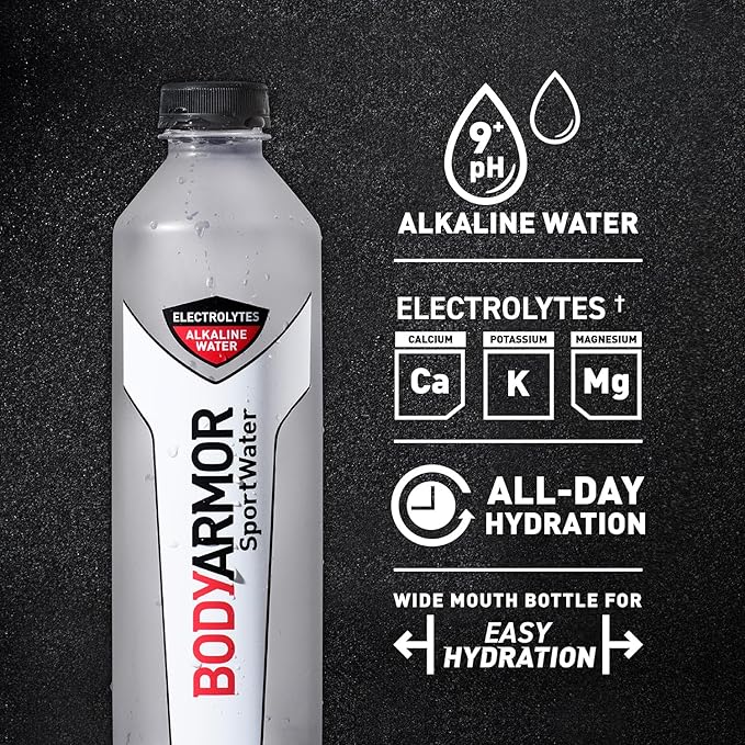 BODYARMOR SportWater Alkaline Water, Superior Hydration, High Alkaline Water pH 9+, Electrolytes