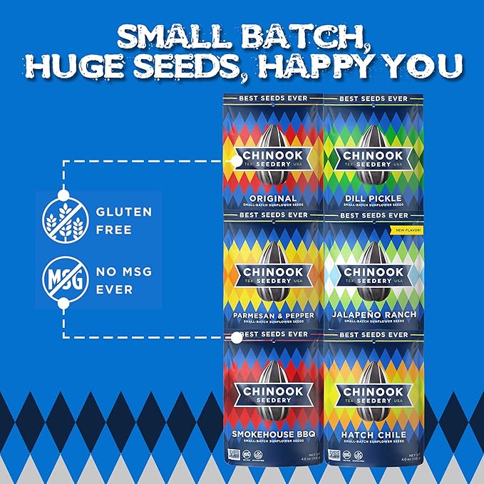 Chinook Seedery Roasted Jumbo Sunflower Seeds - Keto Snacks Sampler - Best For Snack Packs - Gluten