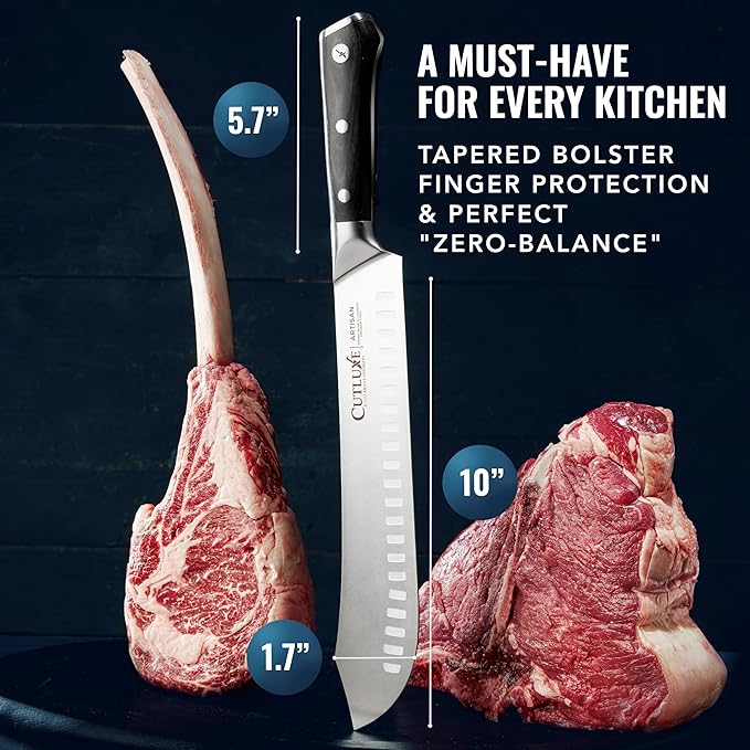 Cutluxe Butcher Knife – 10″ Bullnose Carving Knife, Forged High Carbon German Steel – Full Tang &