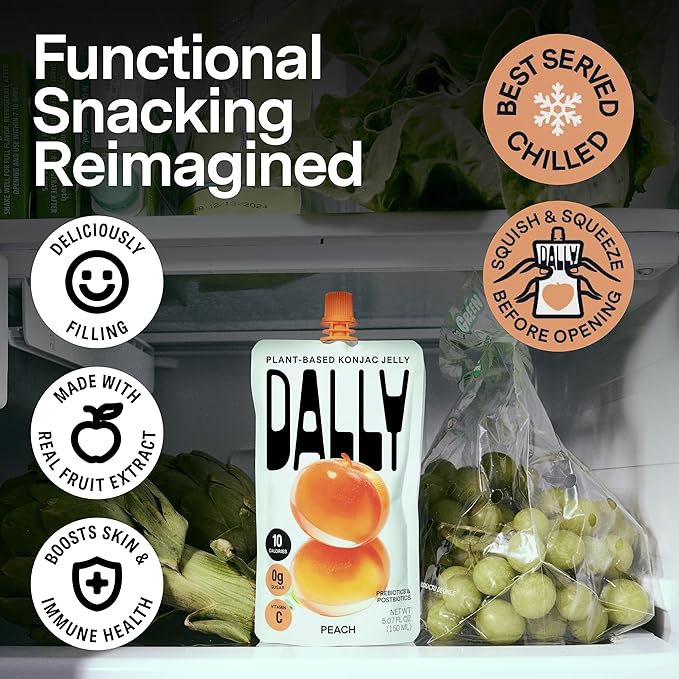 Dally Peach Drinkable Konjac Jelly (10 Pouches) ??10-Calorie, Zero Sugar Korean Fruit Snack