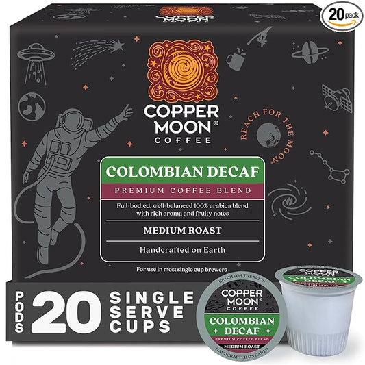 Copper Moon Single Serve Decaffeinated Coffee Pods for Keurig K Cup Brewers, Colombian Decaf Blend