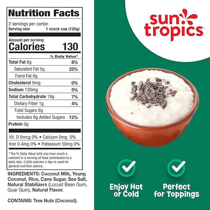 Sun Tropics Coconut Milk Rice Pudding Snack, Original, Gluten Free, Dairy Free, Vegan, Low Sugar