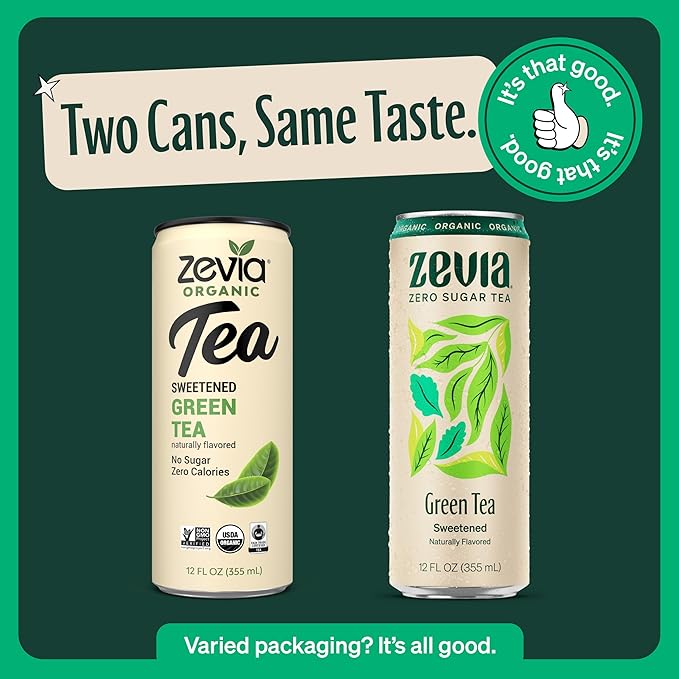 Zevia Zero Sugar Tea, Green Tea, 12 oz Cans (12-Pack) – Naturally Sweetened, Zero Calorie Sugar