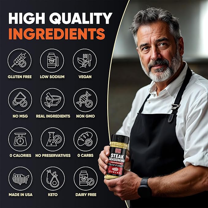 Steak Seasoning Pizza Seasoning Blend Mix - Gluten Free & Low Sodium Italian Seasonings for Beef &