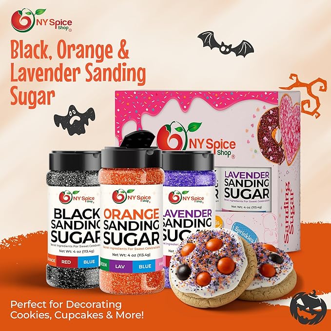 NY Spice Shop Orange-Black-Lavender Sanding Sugar - Sweet Colorful Edible Sprinkles for Candy