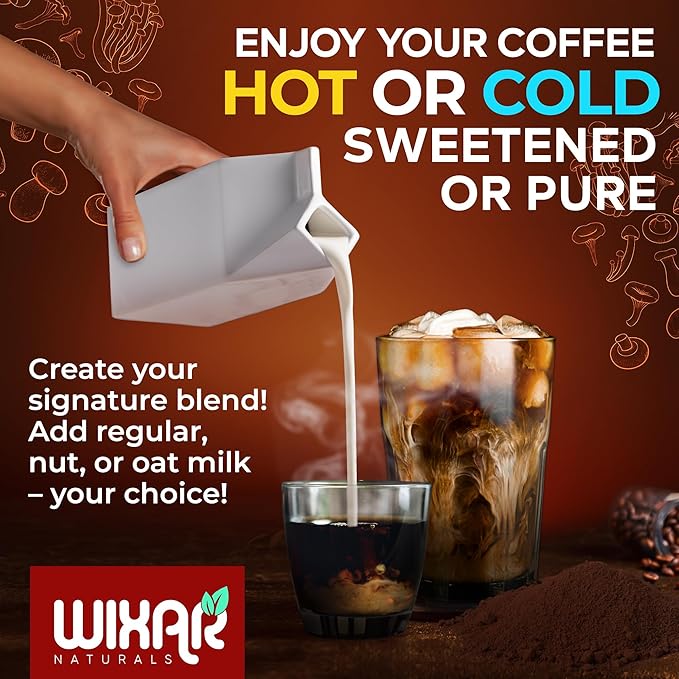 Wixar Mushroom Coffee Blend - Ten Treasure Mushrooms Extract Instant Coffee Powder with Lions Mane