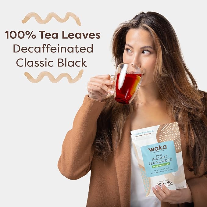 Waka Instant Black Tea Mix Pouch, Decaffeinated - 100% Tea Leaves, No Additives, Unsweetened Tea