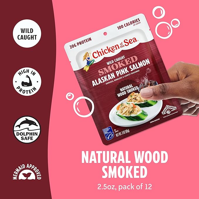 Chicken of the Sea Smoked Alaskan Pink Salmon, 3 Ounce Packets (Pack of 12), Wild Caught Salmon
