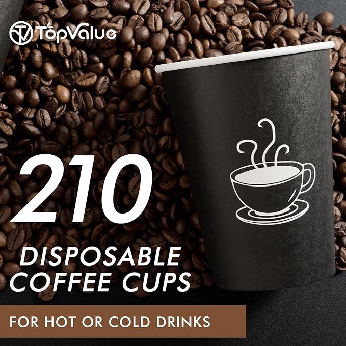 12 oz 210 Pack Paper Coffee Cups, Disposable Black Paper Cups for Hot Drinking, Water, Tea, Used