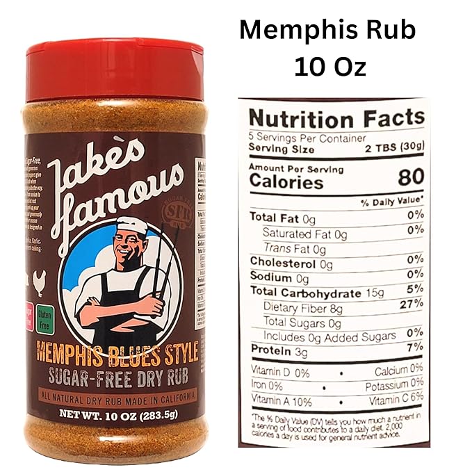 Jake?™s Famous Memphis Rub, BBQ Rub 10 Oz Sugar Free, Gluten Free, Seasoning Mix for Ribs, Pork