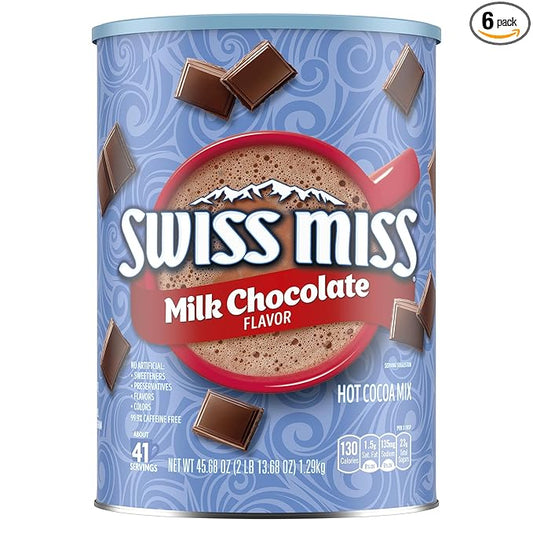 Swiss Miss Milk Chocolate Flavor Hot Cocoa Mix Canister, 45.68 oz. (Pack of 6)