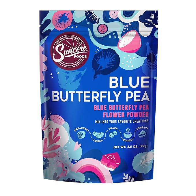 Suncore Foods Blue Butterfly Pea Powder, Blue Food Coloring Powder, Gluten-Free, Non-GMO, 3.5oz (1