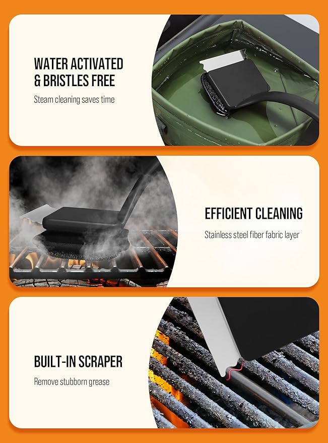 Grill Brush Bristle Free, Grill Cleaner Brush with 5 Replacement Heads, Ultra Safe Grill Brush for