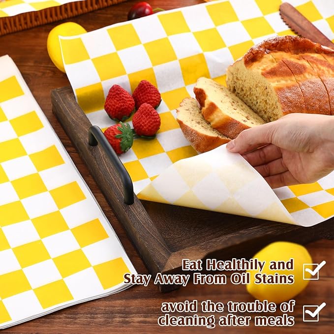 Honeydak 600 Pcs Sandwich Wrapping Paper Sheet 15x15 Checkered Food Wax Sheets Parchment Burgers