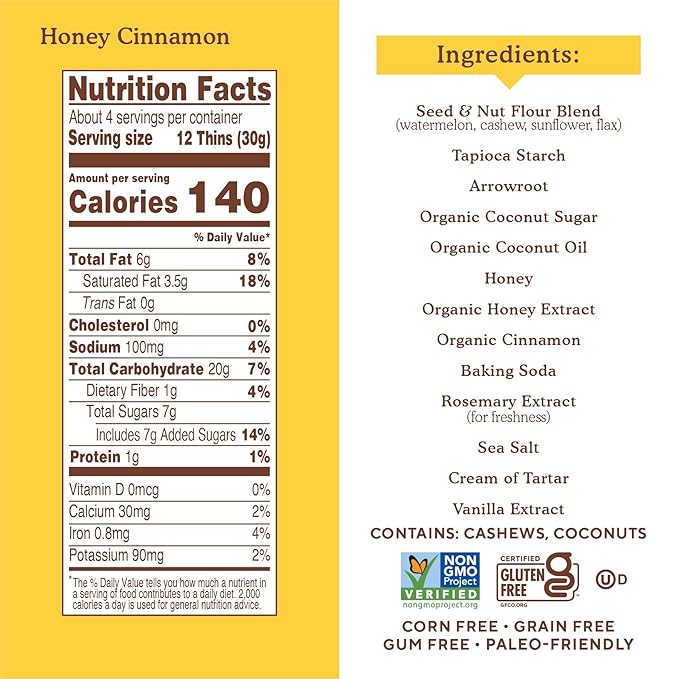 Simple Mills Honey Cinnamon Seed & Nut Flour Sweet Thins, Paleo Friendly & Delicious Sweet Thin