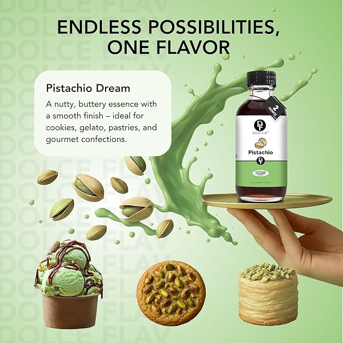 Dolce Flav Pistachio Extract ??2 Ounce Water-Soluble Kosher, Sugar-Free, Concentrated Nutty