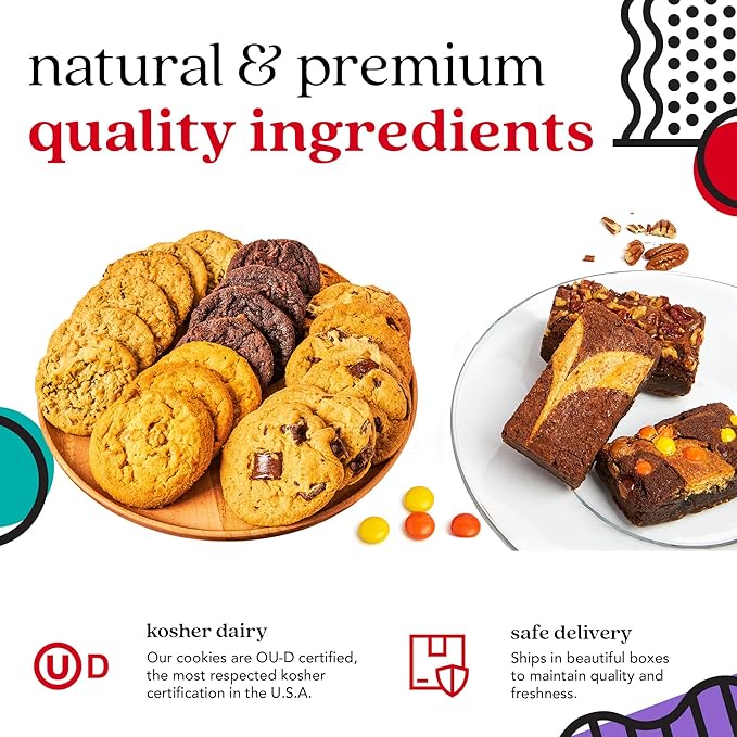 David?™s Cookies Gourmet Assorted Cookies and Brownies Gift Basket - 12 x 1.5oz fresh baked cookies