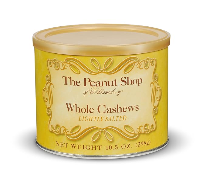 The Peanut Shop of Williamsburg Lightly Salted Whole Cashews with SEA Salt, Gluten-Free