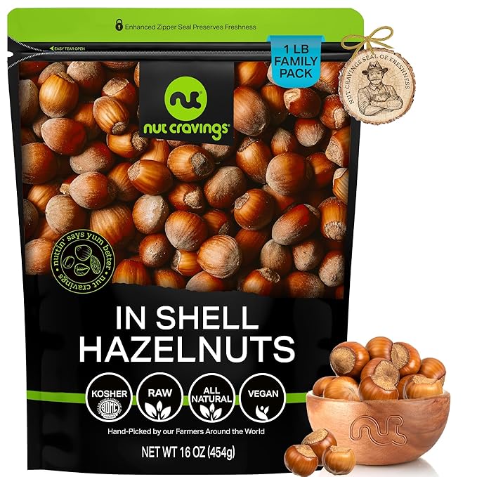 NUT CRAVINGS, Raw Hazelnuts Filberts In Shell, Whole, (16oz - 1 LB) Bulk Nuts Packed Fresh in